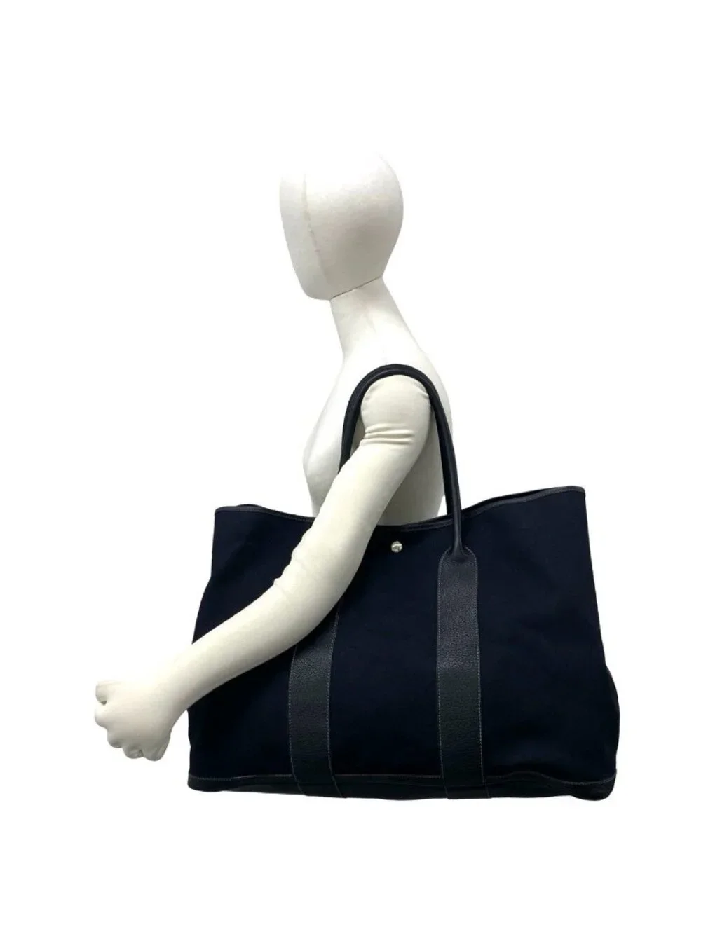 Hermes Garden Party GM Toile Officier Buffalo Leather Tote Bag Black